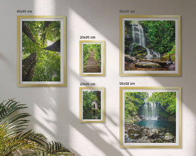 Conjunto de 5 quadros com moldura Paisagens verdes de cachoeiras