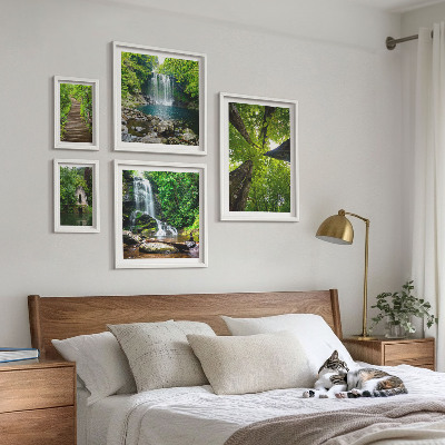 Conjunto de 5 quadros com moldura Paisagens verdes de cachoeiras