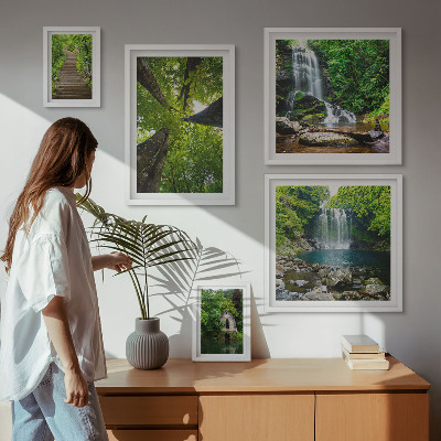 Conjunto de 5 quadros com moldura Paisagens verdes de cachoeiras