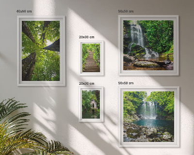 Conjunto de 5 quadros com moldura Paisagens verdes de cachoeiras