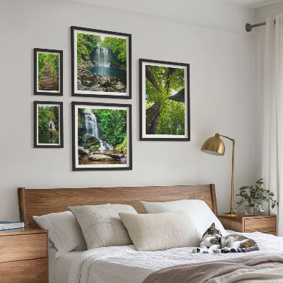 Conjunto de 5 quadros com moldura Paisagens verdes de cachoeiras