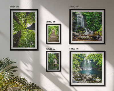 Conjunto de 5 quadros com moldura Paisagens verdes de cachoeiras