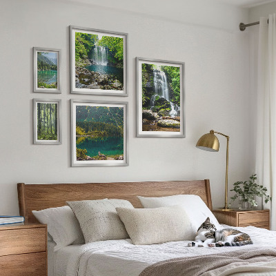 Conjunto de 5 quadros decorativos Cachoeiras, paisagens florestais, natureza