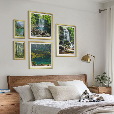 Conjunto de 5 quadros decorativos Cachoeiras, paisagens florestais, natureza