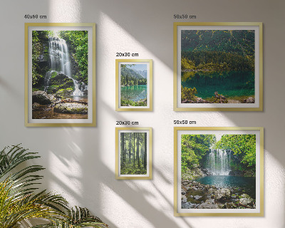 Conjunto de 5 quadros decorativos Cachoeiras, paisagens florestais, natureza
