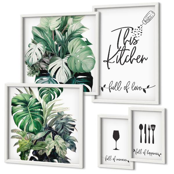 Parede galeria de quadros slogans positivos sobre plantas de cozinha