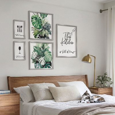 Parede galeria de quadros slogans positivos sobre plantas de cozinha