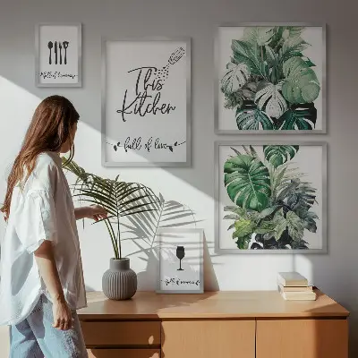Galeria de quadros para parede com slogans positivos sobre plantas para cozinha