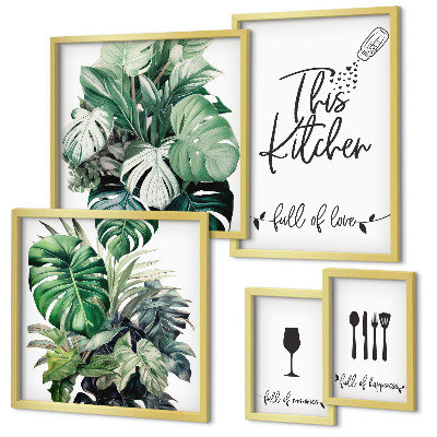 Parede galeria de quadros slogans positivos sobre plantas de cozinha