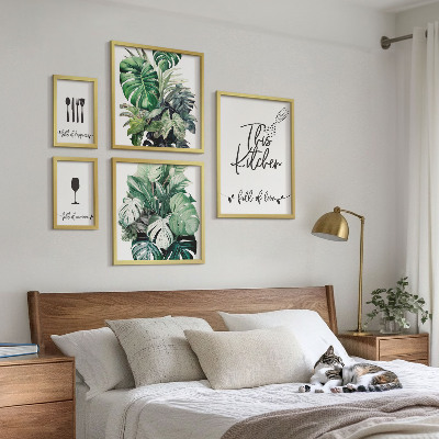 Parede galeria de quadros slogans positivos sobre plantas de cozinha