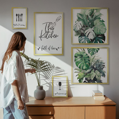 Parede galeria de quadros slogans positivos sobre plantas de cozinha