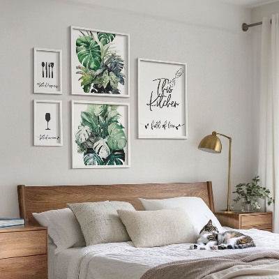 Parede galeria de quadros slogans positivos sobre plantas de cozinha