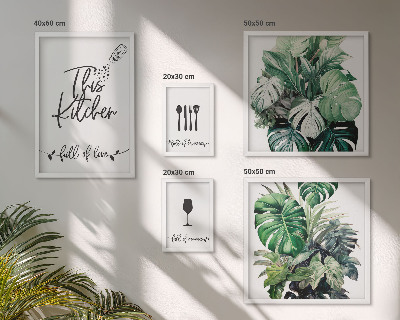 Parede galeria de quadros slogans positivos sobre plantas de cozinha