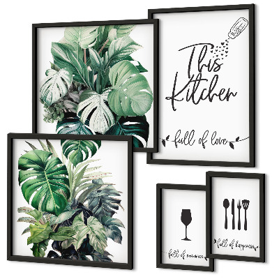 Parede galeria de quadros slogans positivos sobre plantas de cozinha