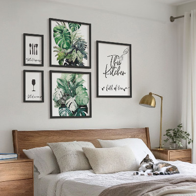 Parede galeria de quadros slogans positivos sobre plantas de cozinha
