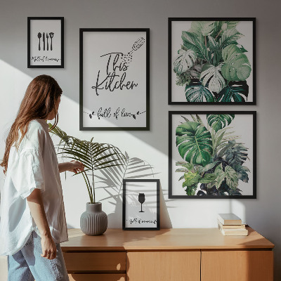 Parede galeria de quadros slogans positivos sobre plantas de cozinha