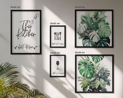 Parede galeria de quadros slogans positivos sobre plantas de cozinha