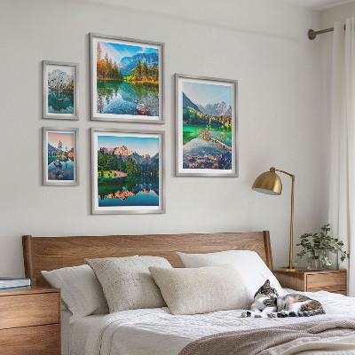 Conjunto de 5 quadros com moldura Paisagens montanhosas, lagos, florestas