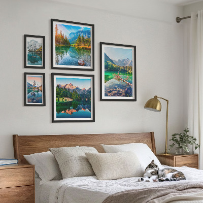 Conjunto de 5 quadros com moldura Paisagens montanhosas, lagos, florestas