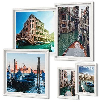 Conjunto de 5 quadros decorativos O encanto das gôndolas nos canais de Veneza