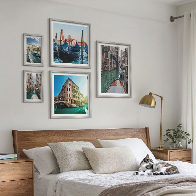 Conjunto de 5 quadros decorativos O encanto das gôndolas nos canais de Veneza