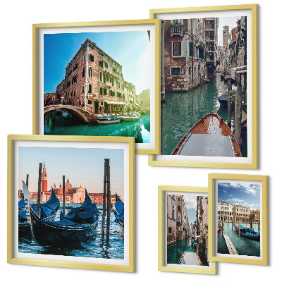 Conjunto de 5 quadros decorativos O encanto das gôndolas nos canais de Veneza