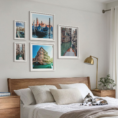Conjunto de 5 quadros decorativos O encanto das gôndolas nos canais de Veneza