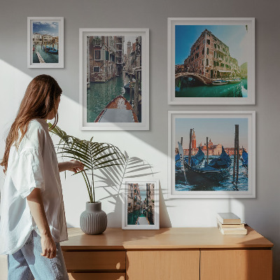 Conjunto de 5 quadros decorativos O encanto das gôndolas nos canais de Veneza
