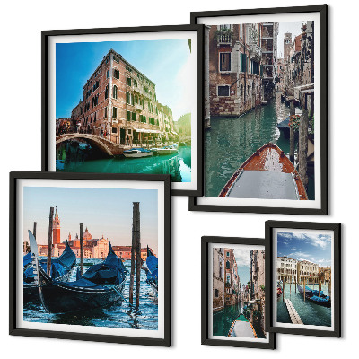 Conjunto de 5 quadros decorativos O encanto das gôndolas nos canais de Veneza