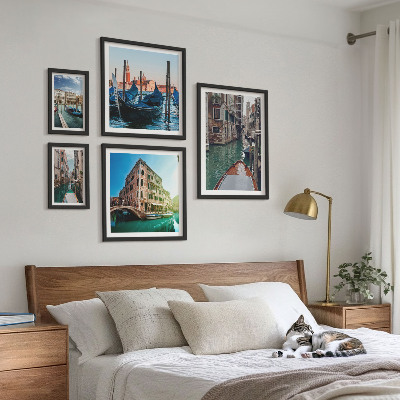 Conjunto de 5 quadros decorativos O encanto das gôndolas nos canais de Veneza