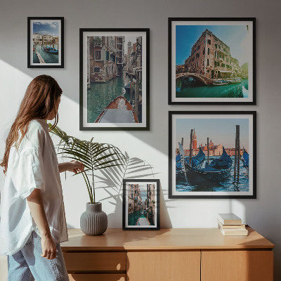 Conjunto de 5 quadros decorativos O encanto das gôndolas nos canais de Veneza
