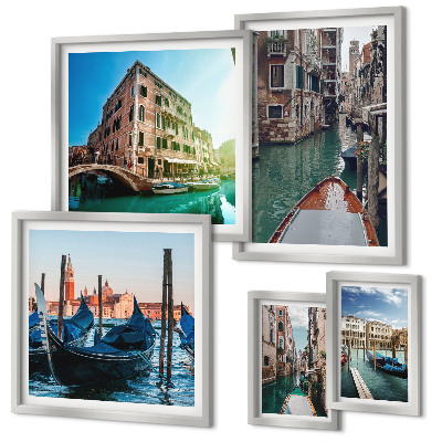 Conjunto de 5 quadros decorativos O encanto das gôndolas nos canais de Veneza