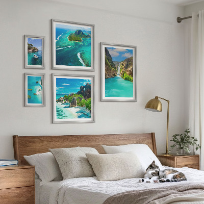 Conjunto de 5 quadros decorativos Cachoeiras e praias tropicais