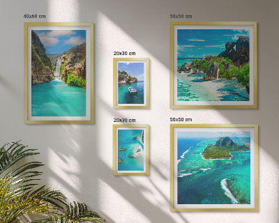 Conjunto de 5 quadros decorativos Cachoeiras e praias tropicais