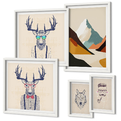 Conjunto de 5 quadros com moldura Retratos de animais estilosos
