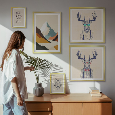 Conjunto de 5 quadros com moldura Retratos de animais estilosos