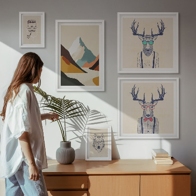 Conjunto de 5 quadros com moldura Retratos de animais estilosos