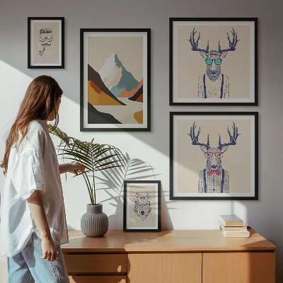 Conjunto de 5 quadros com moldura Retratos de animais estilosos