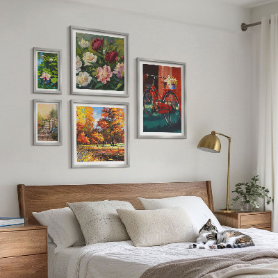 Conjunto de 5 quadros decorativos Bicicletas floridas pitorescas