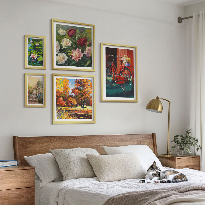 Conjunto de 5 quadros decorativos Bicicletas floridas pitorescas