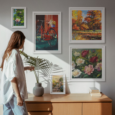 Conjunto de 5 quadros decorativos Bicicletas floridas pitorescas