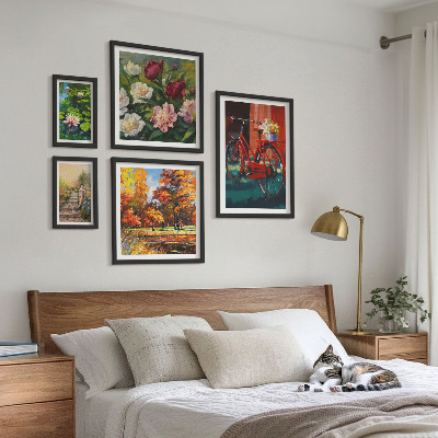 Conjunto de 5 quadros decorativos Bicicletas floridas pitorescas