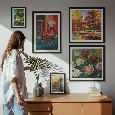 Conjunto de 5 quadros decorativos Bicicletas floridas pitorescas