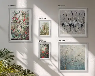 Conjunto de 5 quadros com moldura estampa de pássaros tropicais vintage