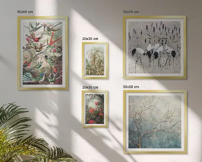 Conjunto de 5 quadros com moldura estampa de pássaros tropicais vintage