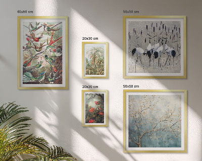 Conjunto de 5 quadros com moldura pássaros tropicais vintage