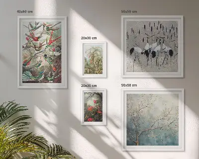 Conjunto de 5 quadros com moldura estampa de pássaros tropicais vintage