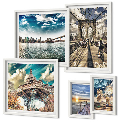 Conjunto de 5 quadros decorativos Pontes e estruturas da cidade