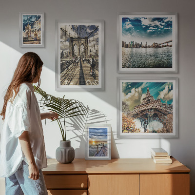 Conjunto de 5 quadros decorativos Pontes e estruturas da cidade