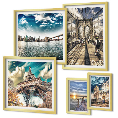 Conjunto de 5 quadros decorativos Pontes e estruturas da cidade